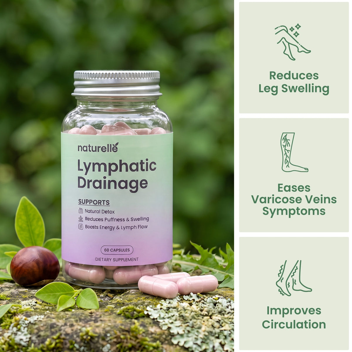 Naturelle Lymphatic Drainage bottle with capsules